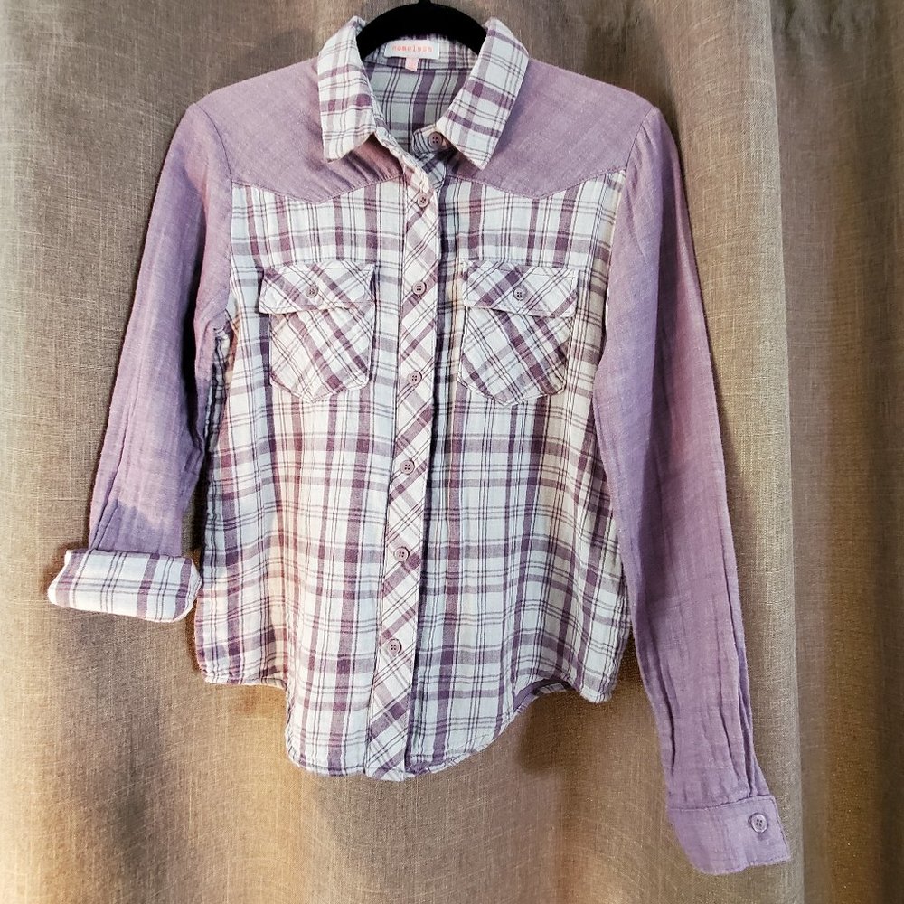 Purple Plaid Button Down Long Sleeve Shirt